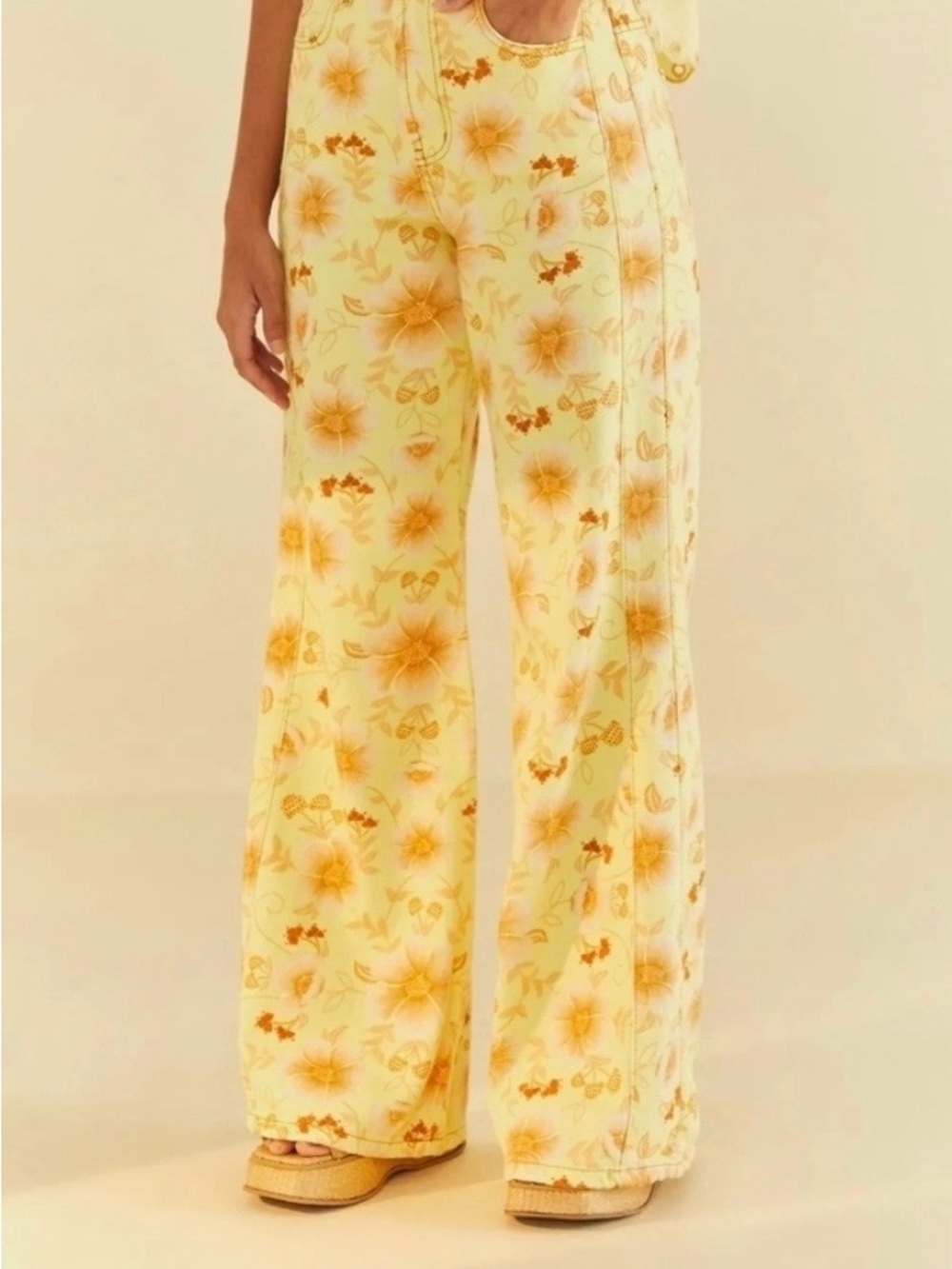FARM Rio Yellow Floral Wide-Leg Pants